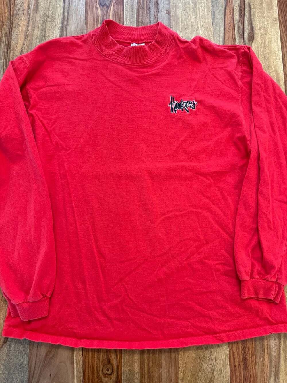 Vintage 90s Huskers Red Long Sleeve Mock Neck T-Shirt XL